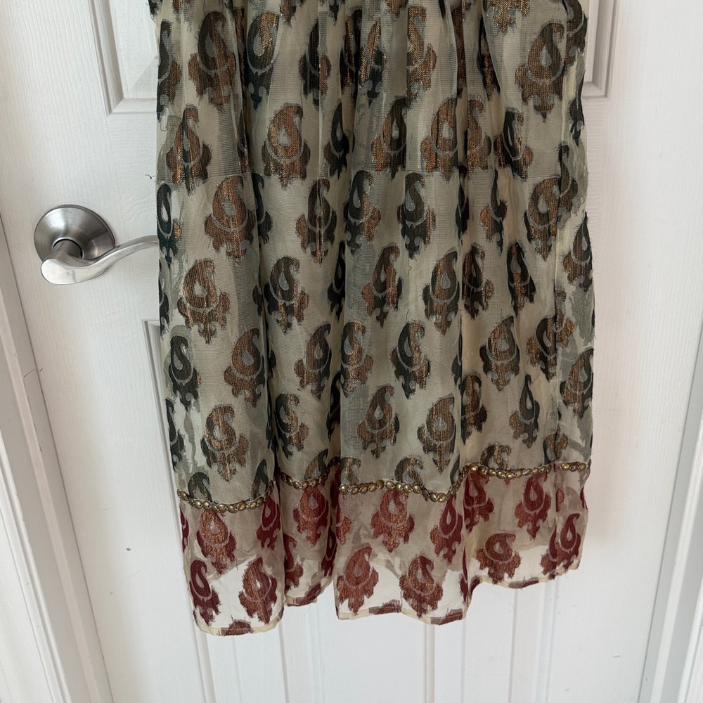 Free People Shimmering Champagne Paisley Mini Dress Boho Sz8 - Picture 7 of 13